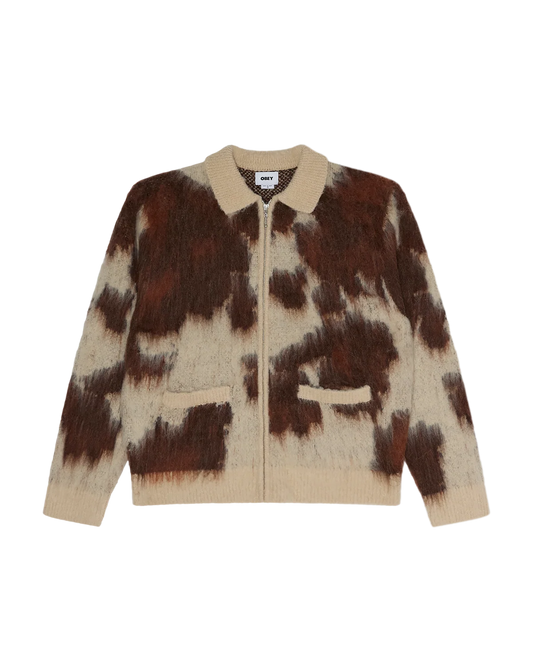 Obey Cow Pattern Zip Sweater